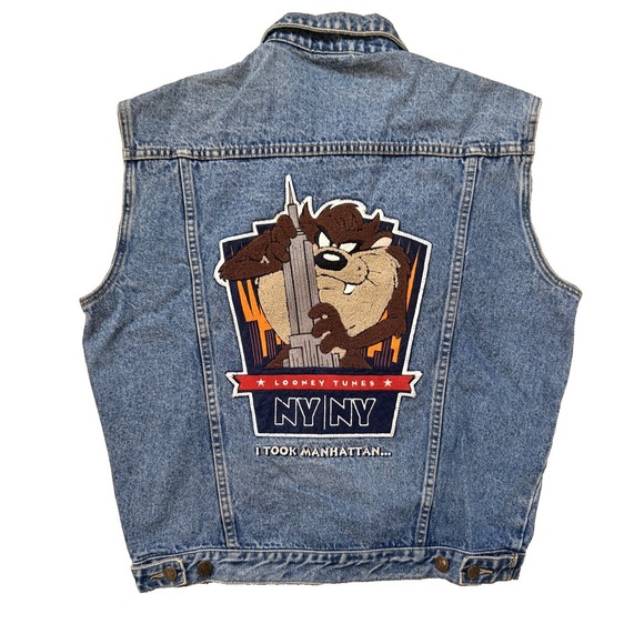 Warner Bros. Other - Vintage 90s Looney Tunes Taz Denim Vest Warner Bros NY Manhattan SM Retro WB